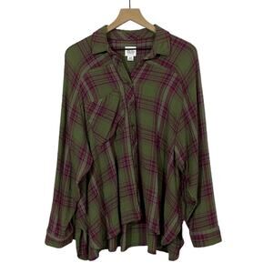 Urban Outfitters BDG Lachlan Flannel Button-Down Shirt - Green Multi - Small